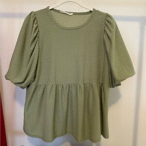 Vine & Love Olive Textured Puff Sleeve Blouse